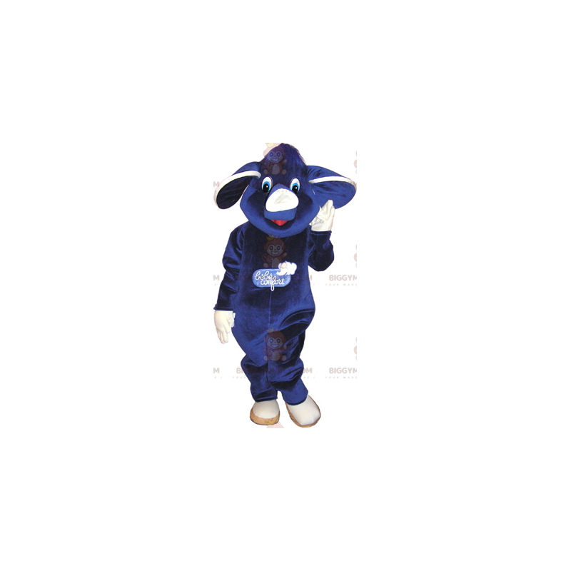 Traje de mascote BIGGYMONKEY™ de elefante azul roxo e branco Traje de mascote BIGGYMONKEY™ de elefante azul roxo e branco