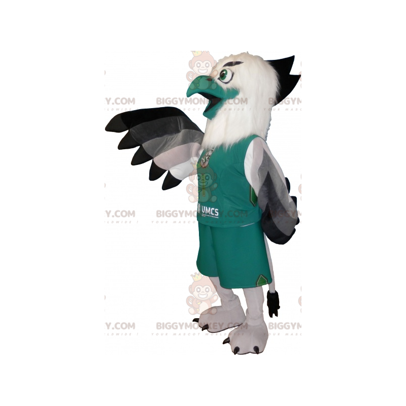 Disfraz de mascota de pájaro blanco y verde BIGGYMONKEY™ en Disfraz de mascota de pájaro blanco y verde BIGGYMONKEY™ en