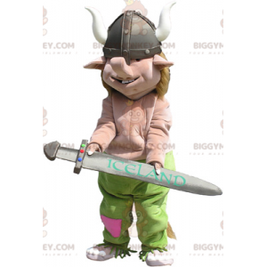 Realistic viking BIGGYMONKEY™ mascot costume with helmet and