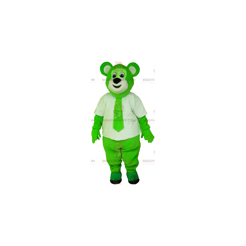 Traje de mascote de urso verde colorido peludo BIGGYMONKEY™ com