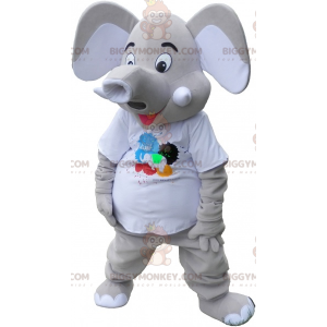 BIGGYMONKEY™ Maskotdräkt Grå elefant med stora öron -