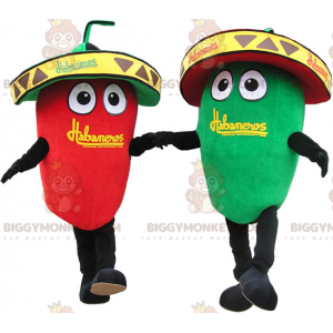2 BIGGYMONKEY™s gigantiske grønne og røde chili-maskot. BIGGYMONKEY™ maskot-par - Matmaskot - BiggyMonkey.com