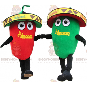 Duo de mascottes BIGGYMONKEY™ de piment vert et rouge géant.