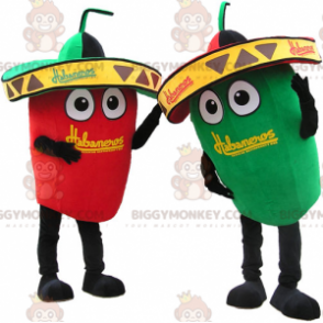 2 BIGGYMONKEY™s gigantiske grønne og røde chili-maskot. BIGGYMONKEY™ maskot-par - Matmaskot - BiggyMonkey.com