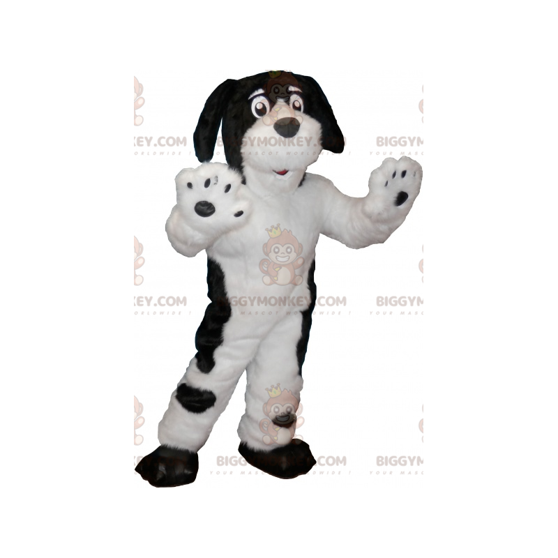 Fantasia de mascote BIGGYMONKEY™ cão branco com manchas pretas Fantasia de mascote BIGGYMONKEY™ cão branco com manchas pretas