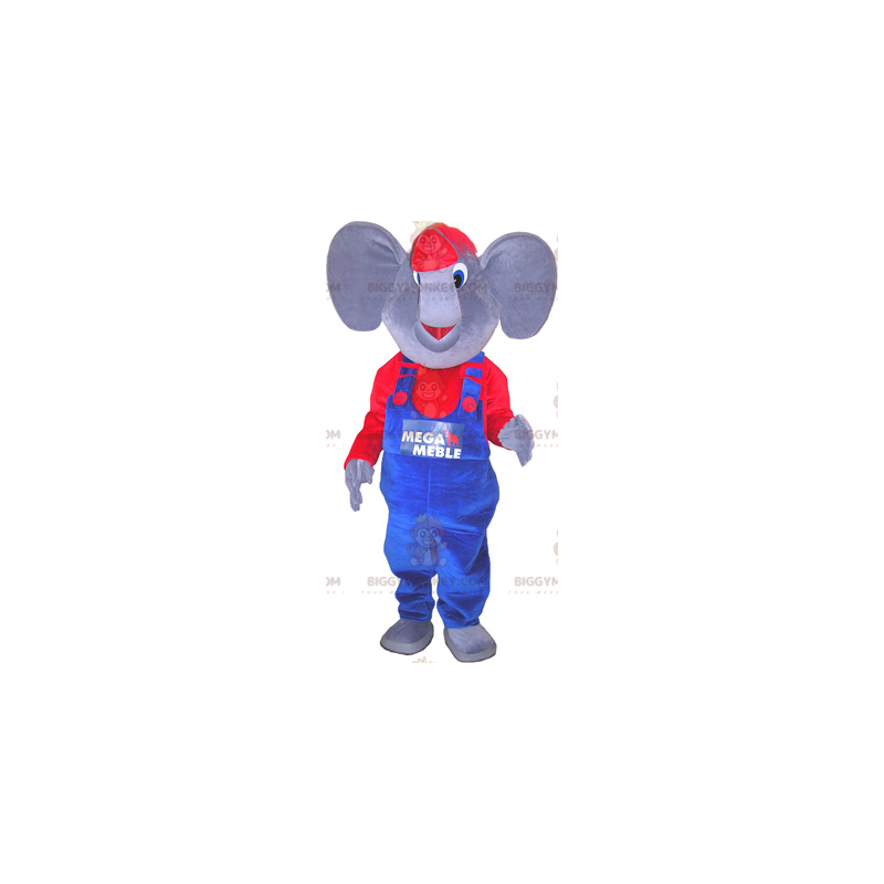 Traje de mascote de elefante BIGGYMONKEY™ vestido de azul e Traje de mascote de elefante BIGGYMONKEY™ vestido de azul e