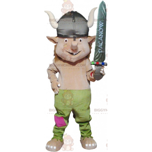 Realistic viking BIGGYMONKEY™ mascot costume with helmet and