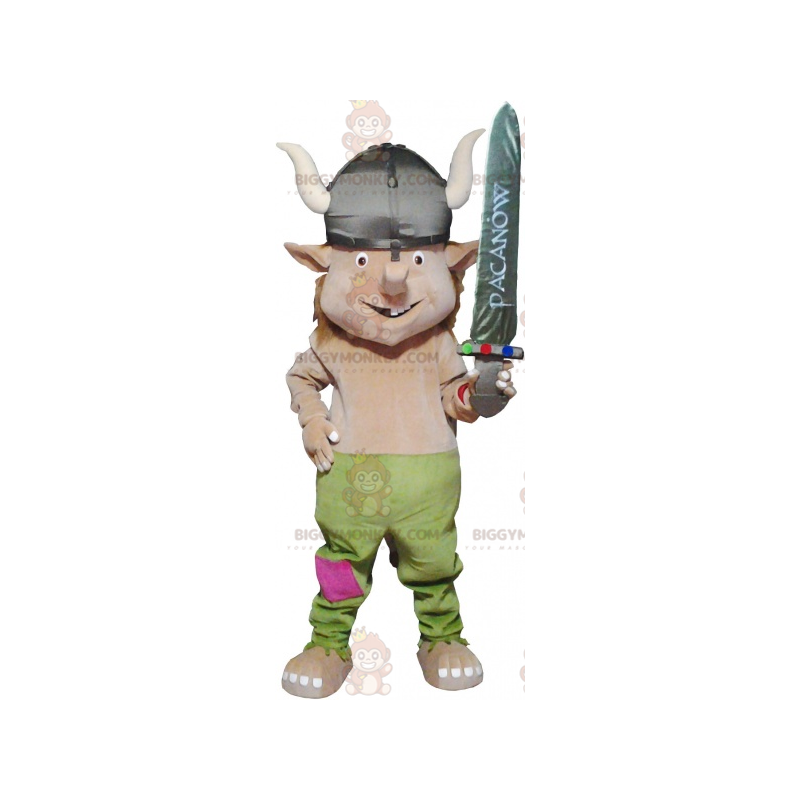 Disfraz de mascota vikingo realista BIGGYMONKEY™ con casco y Disfraz de mascota vikingo realista BIGGYMONKEY™ con casco y
