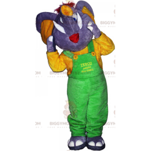 BIGGYMONKEY™ Mascot Costume Gray Elephant with Neon Green