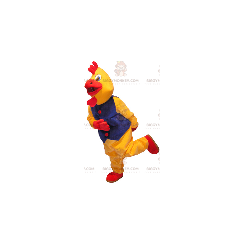 Obří žlutý a červený kohout Kostým maskota BIGGYMONKEY™ Kostým Obří žlutý a červený kohout Kostým maskota BIGGYMONKEY™ Kostým