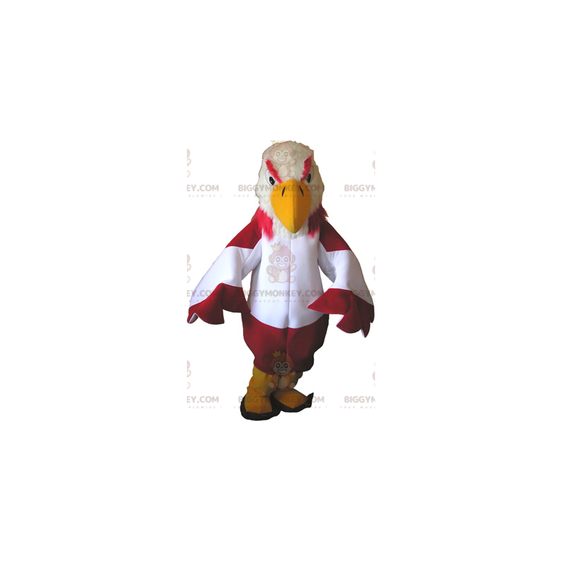 Kostium maskotki BIGGYMONKEY™ czerwono-białego sępa z żółtymi Kostium maskotki BIGGYMONKEY™ czerwono-białego sępa z żółtymi