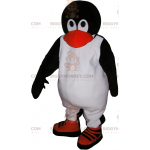 Słodki i ujmujący czarno-biały kostium maskotki pingwina
