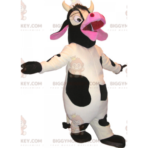 Costume de mascotte BIGGYMONKEY™ de vache blanche noire et rose