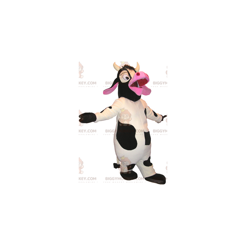 Costume de mascotte BIGGYMONKEY™ de vache blanche noire et rose