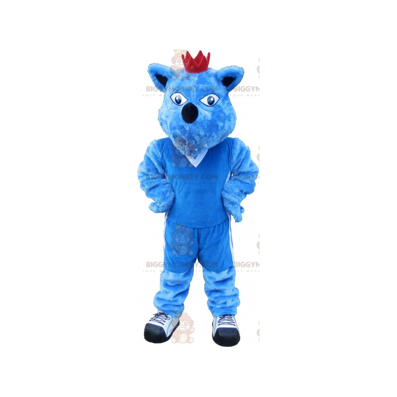 BIGGYMONKEY™ mascot costume blue dog with crown. Blue Animal