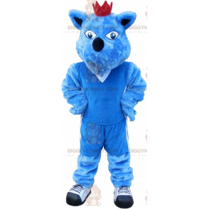 BIGGYMONKEY™ mascot costume blue dog with crown. Blue Animal
