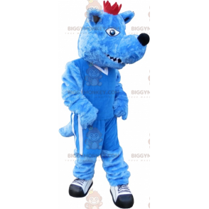 BIGGYMONKEY™ mascot costume blue dog with crown. Blue Animal