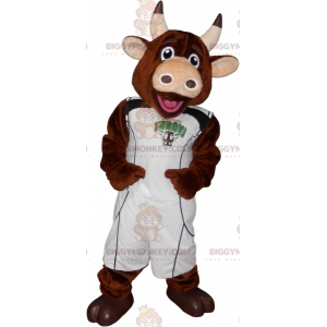 BIGGYMONKEY™ Brown Cow Mascot Costume With Basketball Outfit -