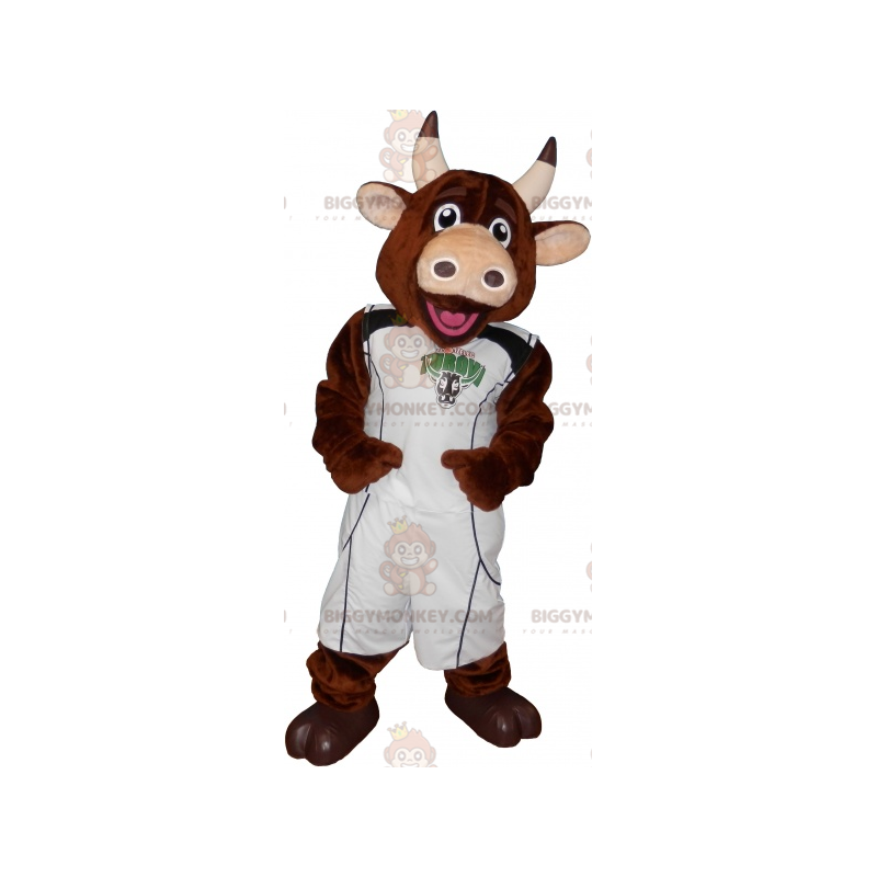 BIGGYMONKEY™ Brown Cow Mascot Costume With Basketball Outfit -