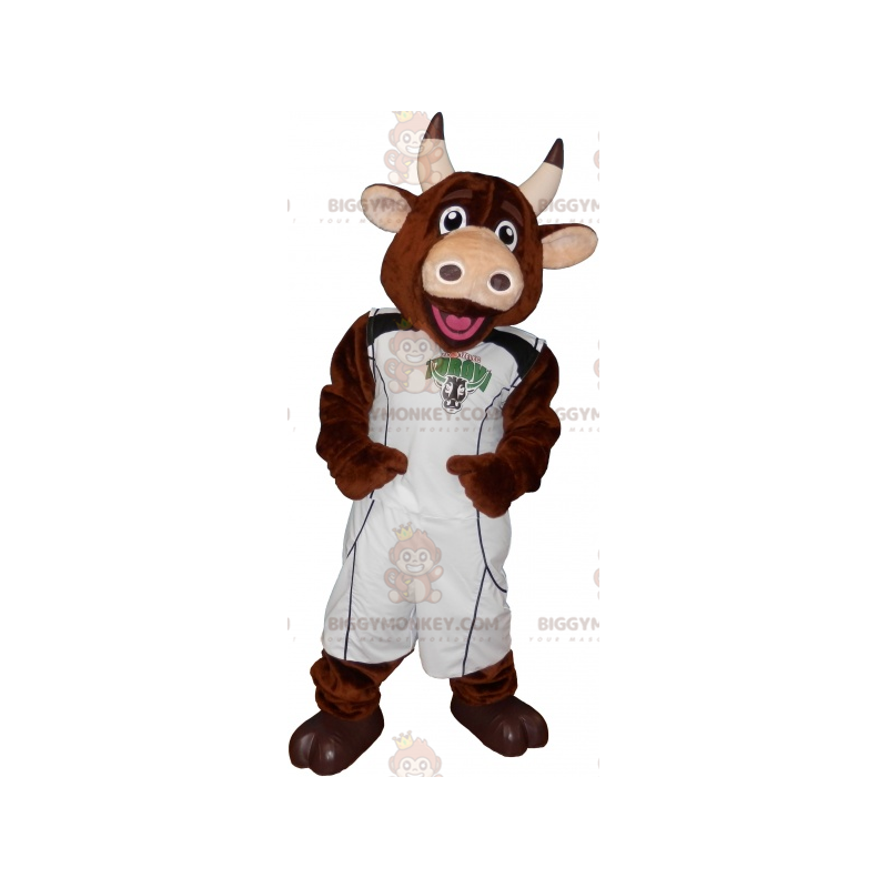BIGGYMONKEY™ Brun ko-maskotkostume med basketball-outfit - BIGGYMONKEY™ Brun ko-maskotkostume med basketball-outfit -