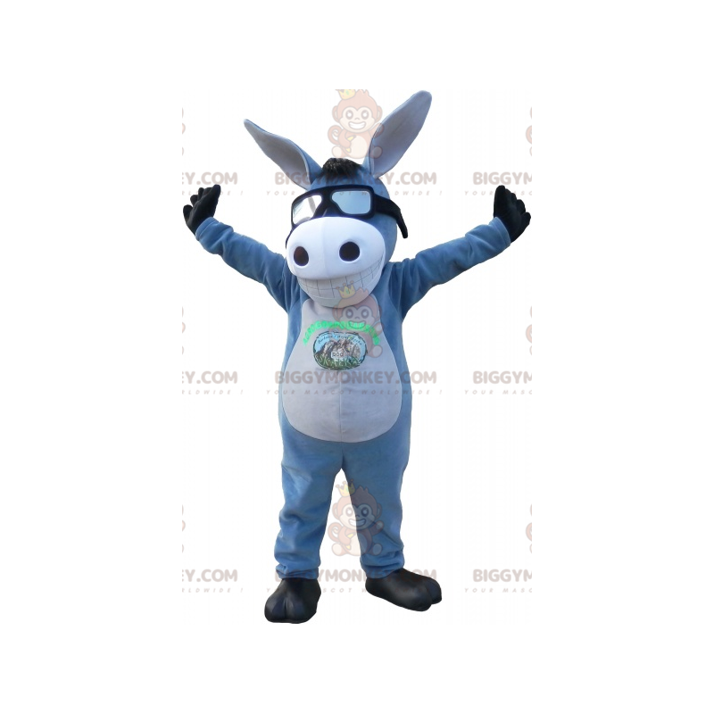 Traje de mascote BIGGYMONKEY™ de burro cinza e branco com um