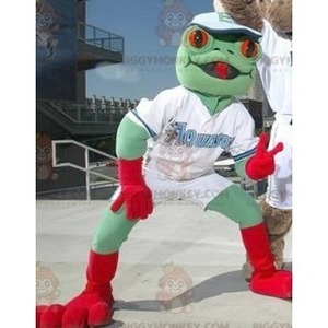 BiggyMonkey mascot: Green and red frog mascot. Discover @biggymonkey_mascots #mascots - Link : https://bit.ly/3linbWk - BIGGYMONKEY_0713 #mascots #mascot #event #costume #biggymonkey #marketing #customized #green #frog #and #red #costume #custom https://www.biggymonkey.com/en/frog-mascots/713-green-and-red-frog-mascot.html