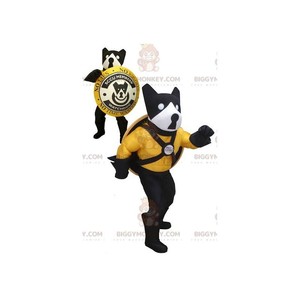 BiggyMonkey mascot: Black yellow and white dog mascot with a shield. Discover @biggymonkey_mascots #mascots - Link : https://bit.ly/3linbWk - BIGGYMONKEY_0455 #white #mascots #mascot #event #costume #biggymonkey #marketing #customized #and #black #with ... https://www.biggymonkey.com/en/dog-mascots/455-black-yellow-and-white-dog-mascot-with-a-shield.html